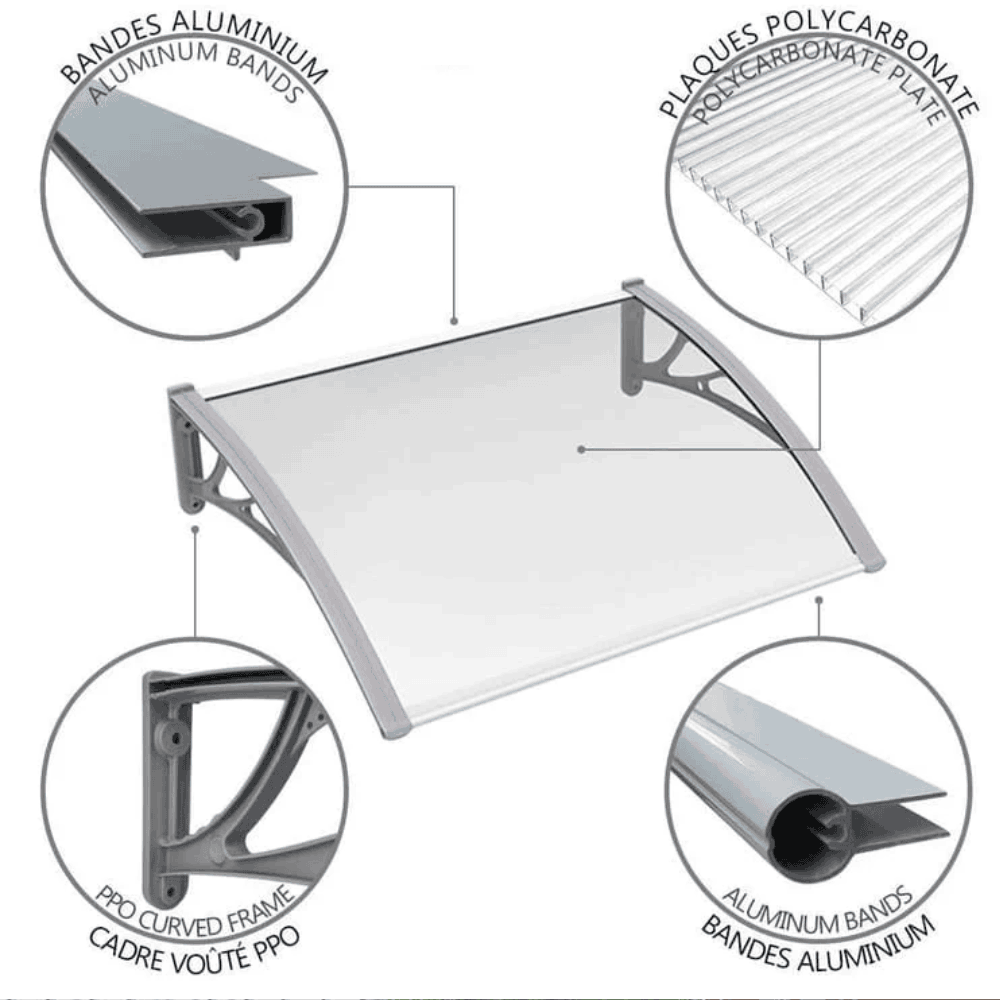 marquise de porte blanche 190x100cm transparent en polycarbonate