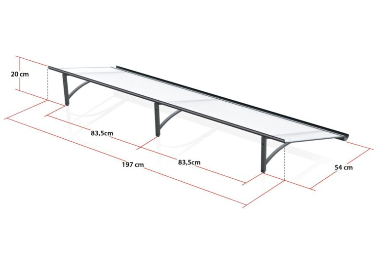 marquise entree ALU anthracite Rumba XL 197x54, polycarbonate cellulaire