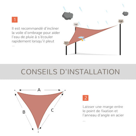 Voile d'ombrage triangulaire 4x4 m haute densité 185 g/m²