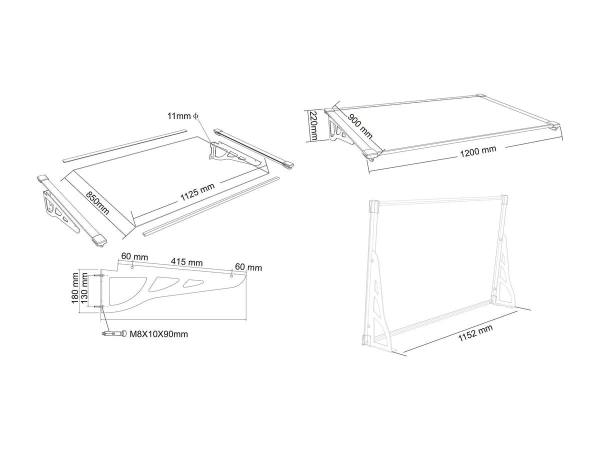 marquise aluminium 120 x 90 cm