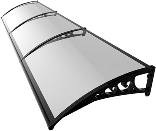 marquise de porte en aluminium 240x60cm transparent et noir en polycarbonate