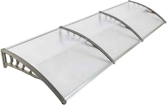 grande marquise de porte 300x60cm transparent et noir en polycarbonate
