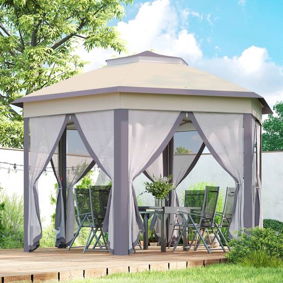 Tonnelle pliante 4 x 3,4 m avec double toit, 6 moustiquaires amovibles