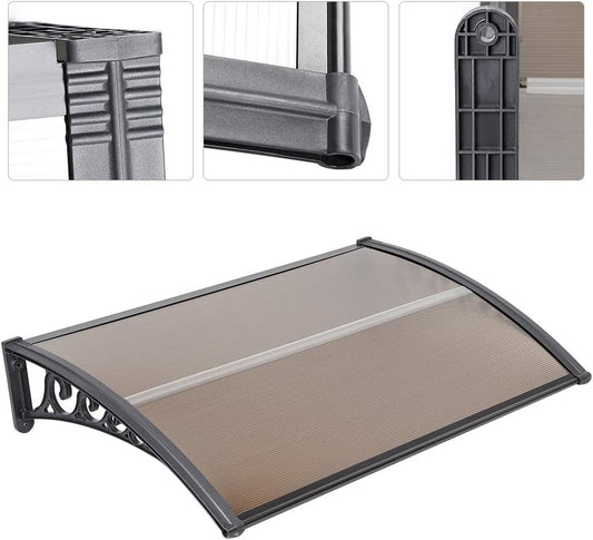 marquise auvent de porte 100x60cm marron en polycarbonate
