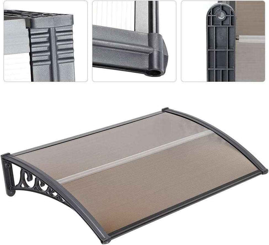 marquise auvent de porte 100x60cm marron en polycarbonate