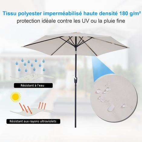 Parasol droit inclinable 2,6m en aluminium démontable – Tissu polyester imperméabilisé 180g/m²
