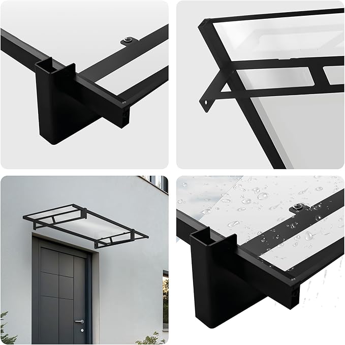 marquise moderne 120x80 cm – Polycarbonate – Supports en Fer Noir