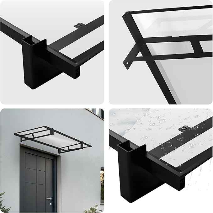 marquise moderne 120x80 cm – Polycarbonate – Supports en Fer Noir