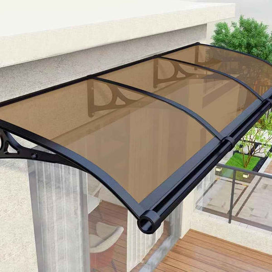 auvent de porte marquise 240x60cm transparent marron en polycarbonate