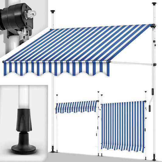 auvents terrasse 200x120cm blanc et bleu en tissu waterproof
