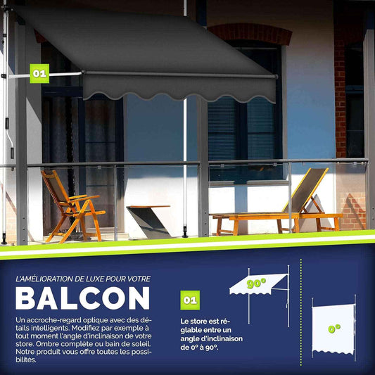 auvent pour terrasse en toile 200 à 400x120 cm noir imperméable