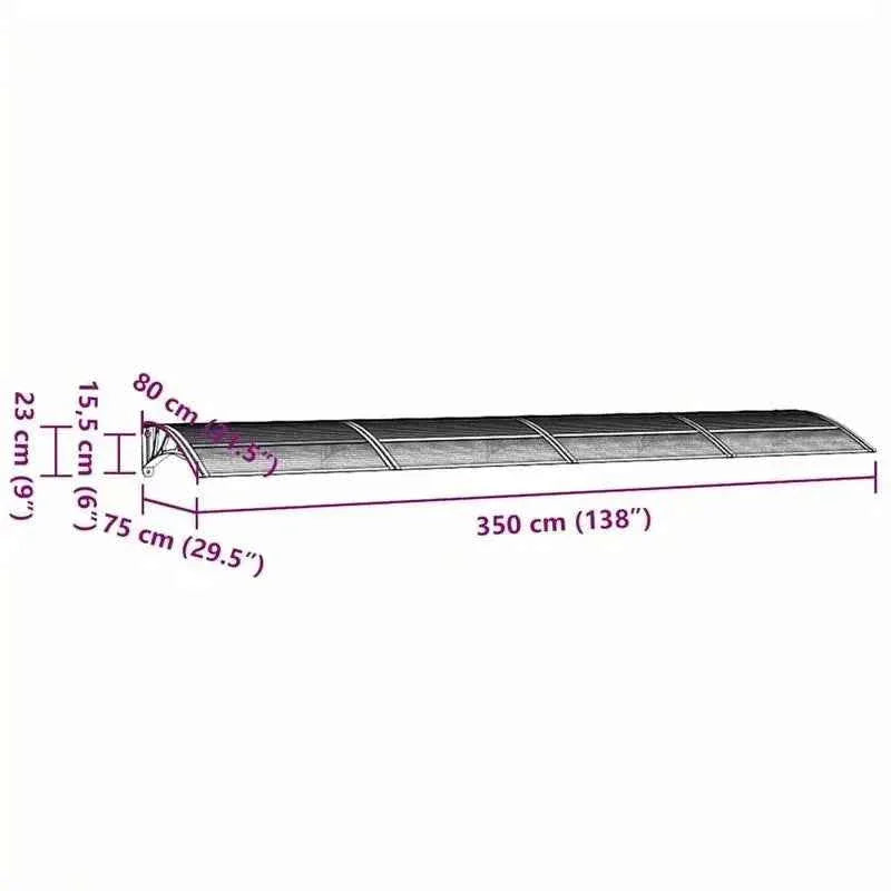 auvent de porte xxl 350x75cm transparent en polycarbonate