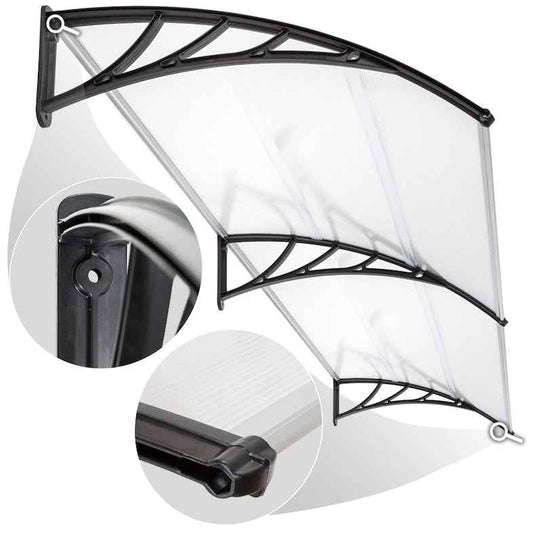 auvent de porte marquise 80x60cm transparent noir en polycarbonate