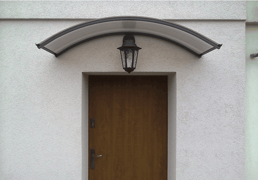 marquise porte d'entrée moderne ALU anthracite ARCUS 158x90 polycarbonate cellulaire anthracite.