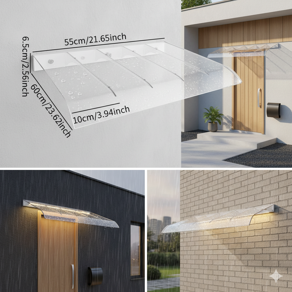 polycarbonate marquise de porte 60x50cm