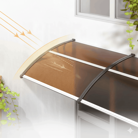 marquise de porte en bois 80x40cm marron en polycarbonate