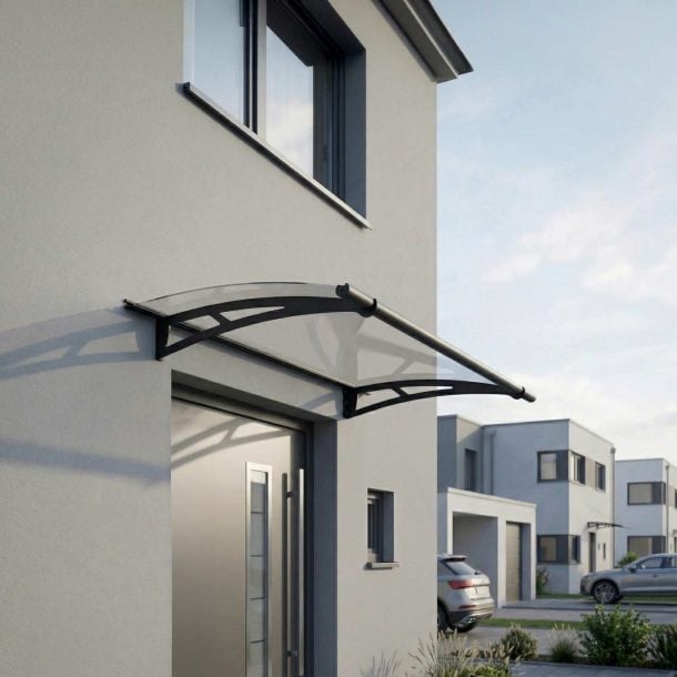 marquise pour porte d'entrée 91,5 1x150cm, Gris foncé/Transparent
