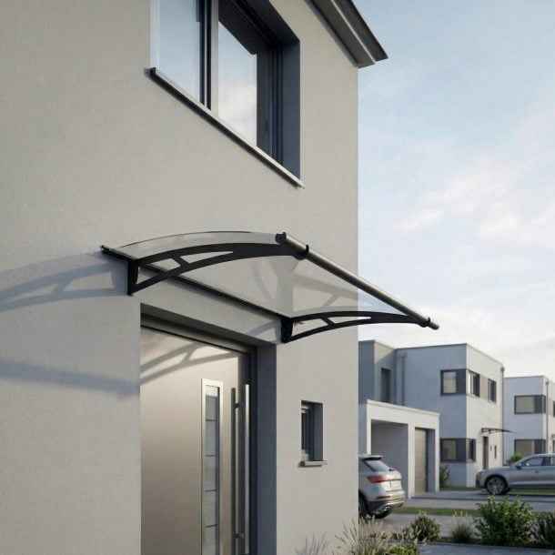 marquise pour porte d'entrée 91,5 1x150cm, Gris foncé/Transparent