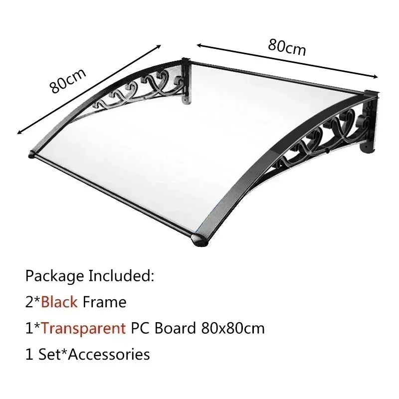 auvent de porte aluminium 80x80cm transparent noir en polycarbonate