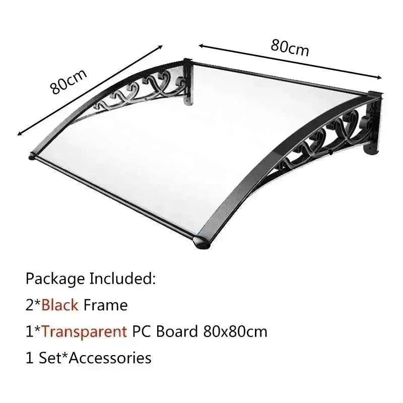 auvent de porte aluminium 80x80cm transparent noir en polycarbonate