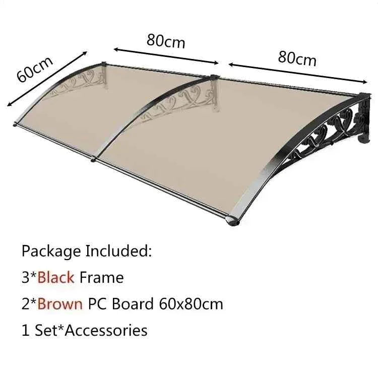 marquise et auvent de porte 160x60cm marron en polycarbonate