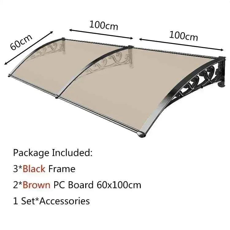 auvent et marquise 200x60cm transparent noir en polycarbonate