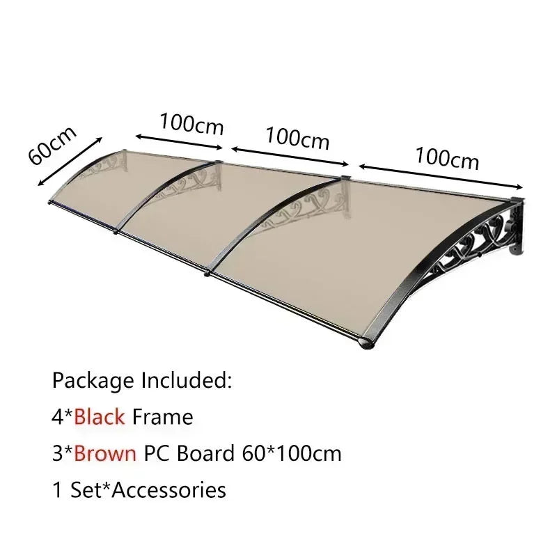 auvent de porte 300 x 100 cm polycarbonate noir et marron