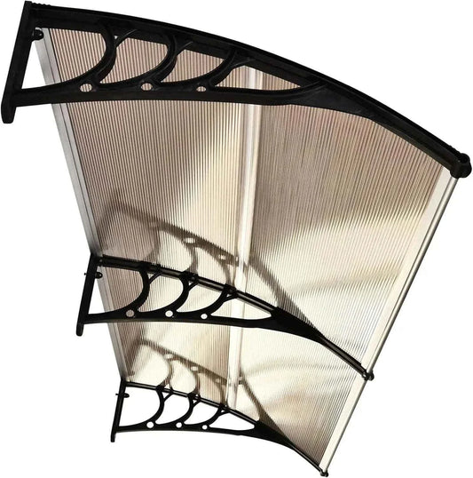 auvent de porte grande largeur 270x100cm brun et noir en polycarbonate