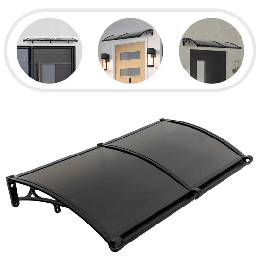 auvent et marquise de porte 120 x 60 cm transparent et noir en polycarbonate