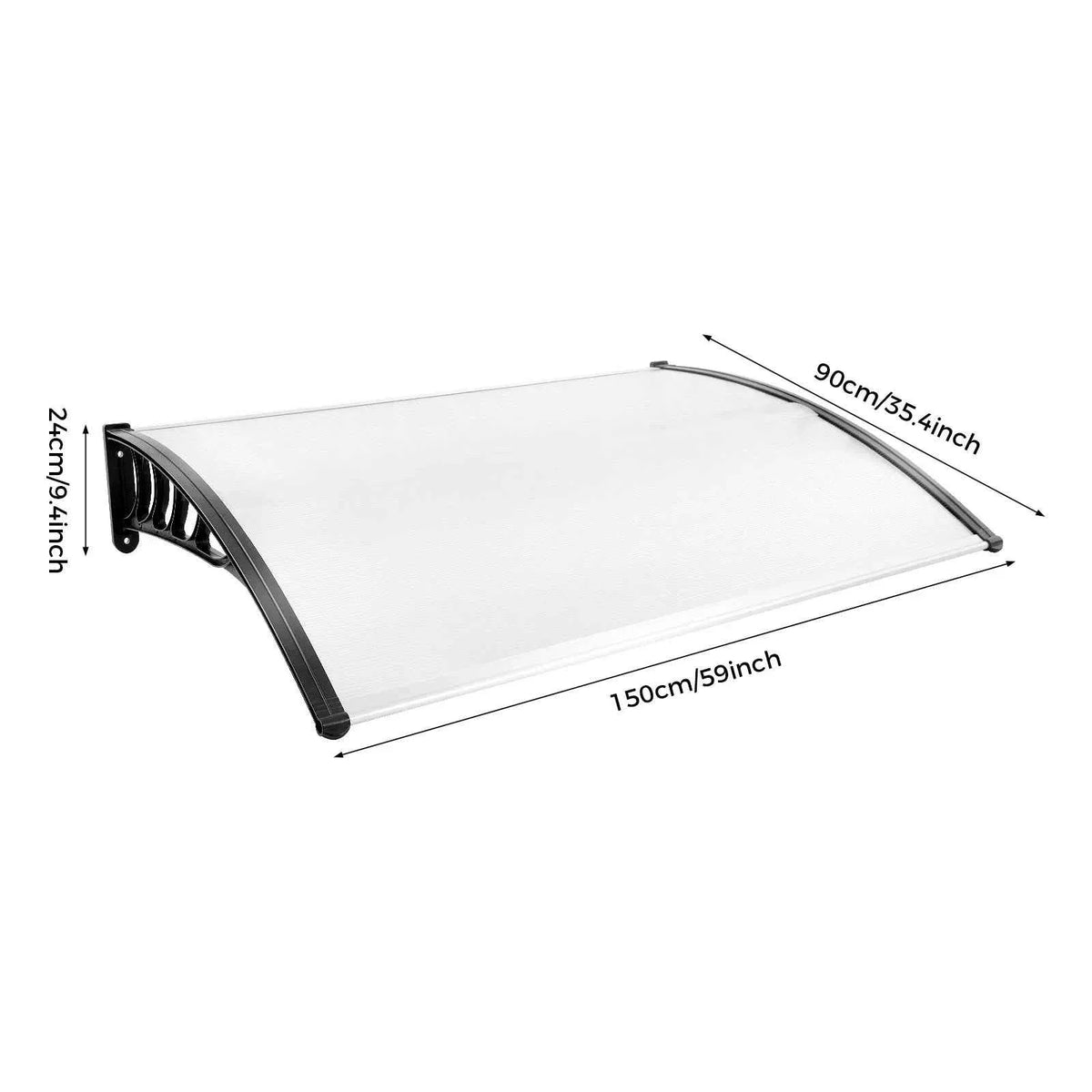 auvent marquise contemporaine 150x90cm transparent et noir en polycarbonate