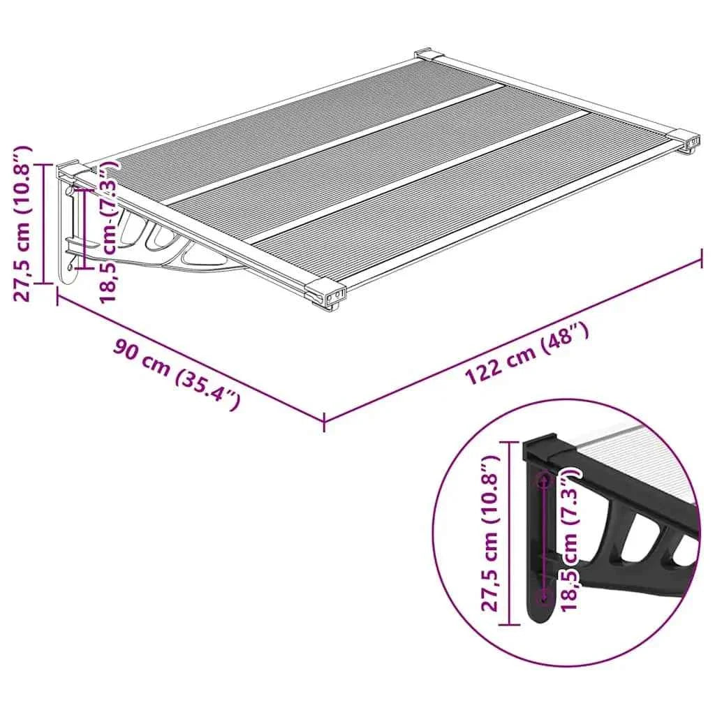 devant de porte marquise 120x90cm transparent en polycarbonate