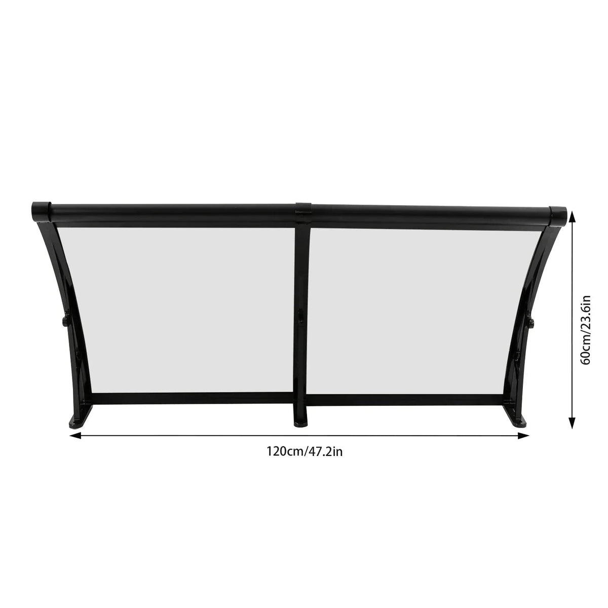 auvent et marquise de porte 120 x 60 cm transparent et noir en polycarbonate