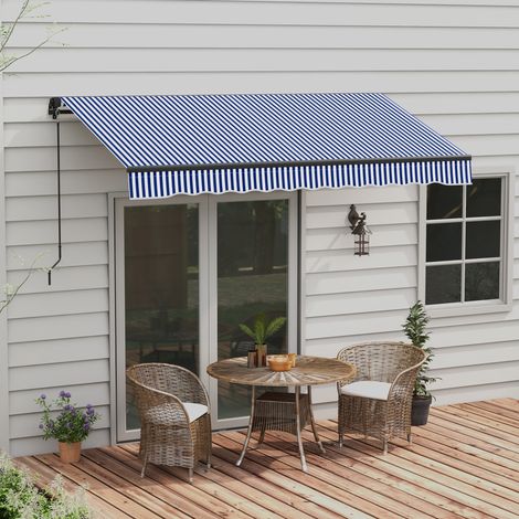 store banne sans coffre 300 x 250 cm manuel Rétractable Bleu et Blanc