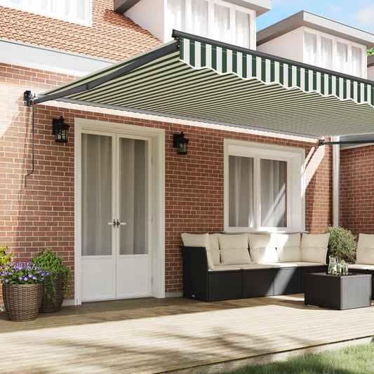 store banne avec manivelle Rétractable Vert et blanc sans coffre
