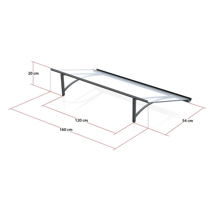 marquise de porte aluminium 160 cm x 54 cm x 20 cm - Samba