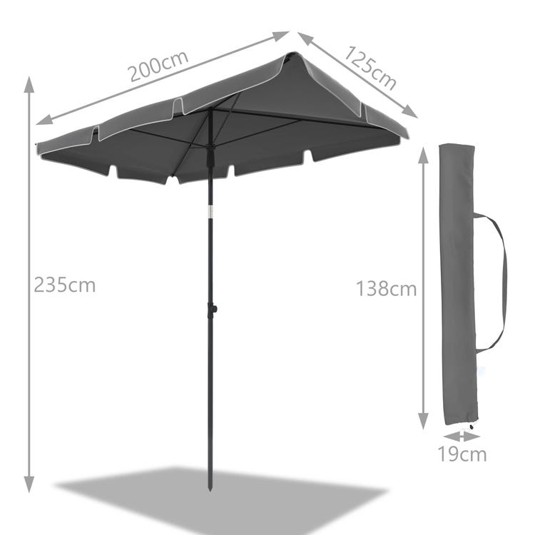 Parasol inclinable rectangulaire 2x1.25m avec housse de protection gris