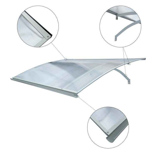 marquise de porte aluminium STARK gris, 160x100x25cm 6mm polycarbonate