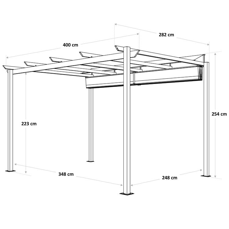 Pergola autoportante en aluminium/toile 400x282x254cm gris anthracite, 8.31 m²