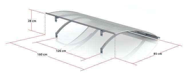 Marquise aluminium 160x85 cm – auvent courbé avec polycarbonate UV