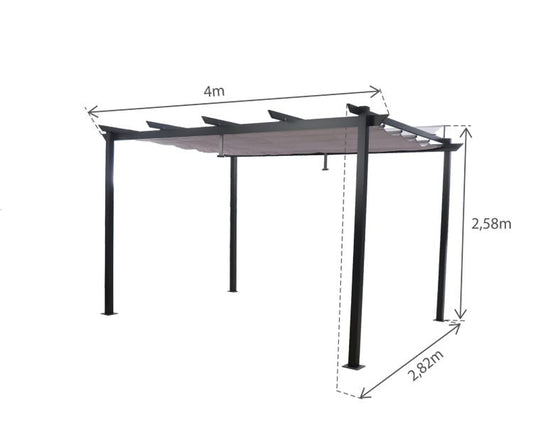 Pergola autoportante en aluminium/toile 400x282x254cm gris anthracite, 8.31 m²