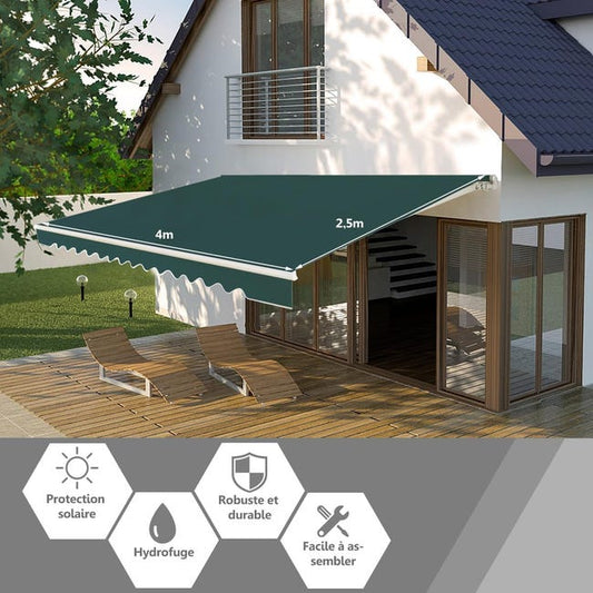 store banne manuel sans coffre rétractable 300x250CM Angle Ajustable - Vert