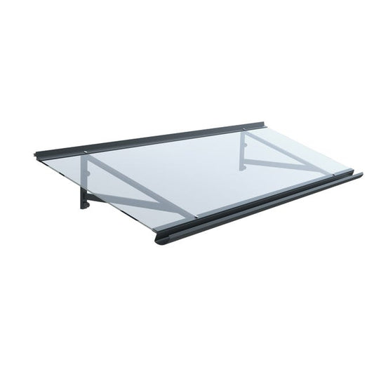 marquise pour maison ALU anthracite Loft 140x45, plaque acrylique claire.