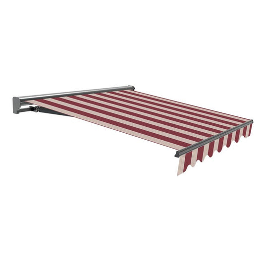 store banne coffre manuel 3x2,5m Rayures Grenat Polyester – Structure Semi-Coffre Aluminium Anthracite Plus - Toile Protection Solaire