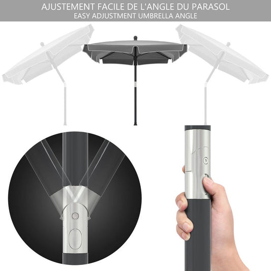 Parasol inclinable rectangulaire 2x1.25m avec housse de protection gris