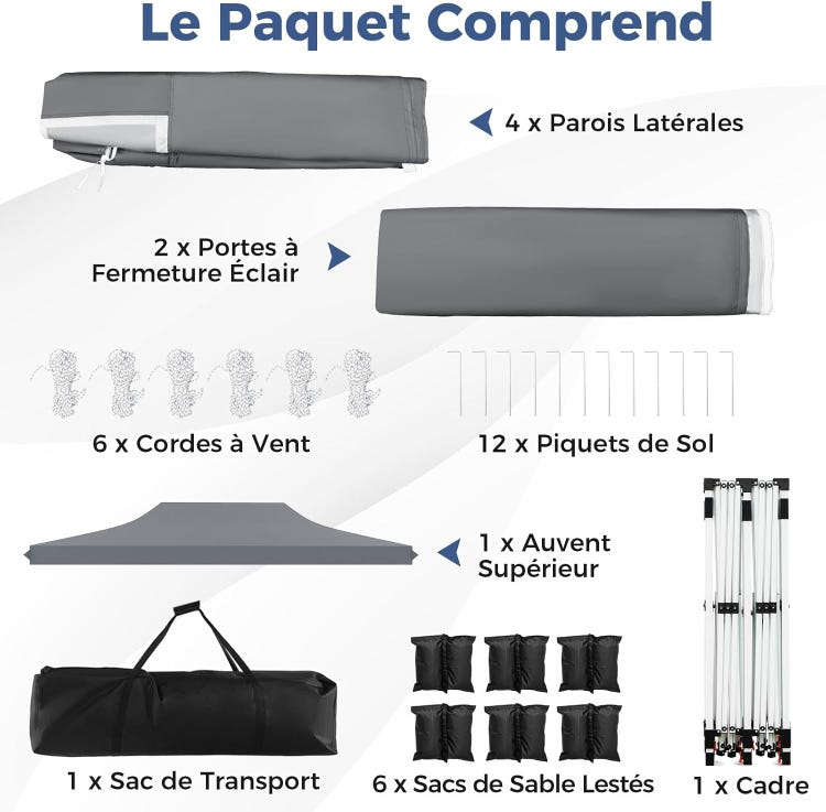 Tonnelle de Jardin 3x6M avec 6 Parois Latérales Amovibles