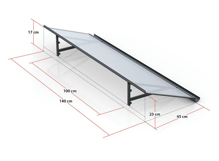 marquise pour maison ALU anthracite Loft 140x45, plaque acrylique claire.