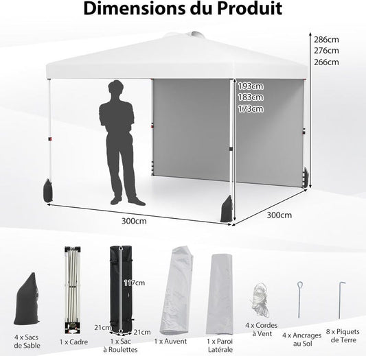 Tonnelle Pliante 3x3 m | Sac à roulettes Blanc