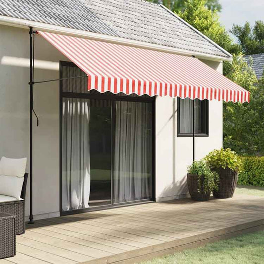 auvent toile pour terrasse 330x245cm blanc et rouge en tissu imperméable