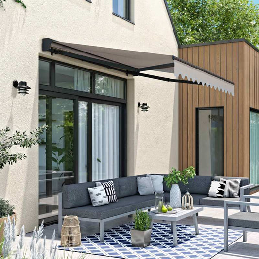 Store banne manuel 3x2,5m Sable Polyester – Structure Semi-Coffre en Aluminium - Toile Protection Solaire