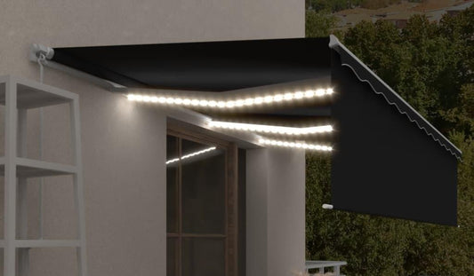 store banne manuel 5x3 m rétractable manuel avec LED Anthracite